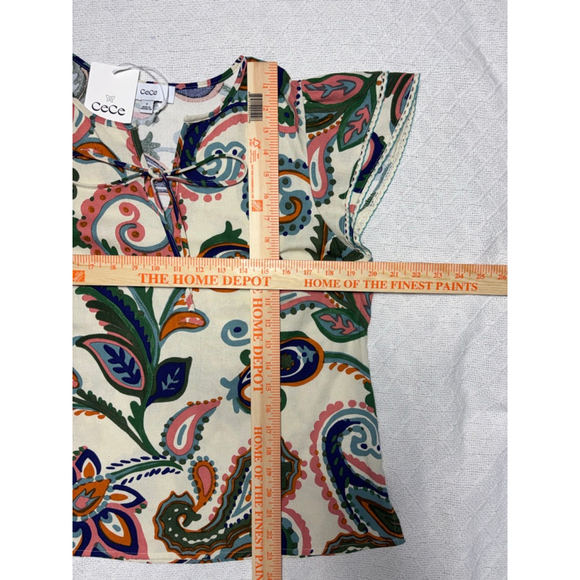 NWT Cece Linen Blend Paisley Ruffle Sleeve Boho Chic Colorful Top Size Medium - Picture 6 of 7